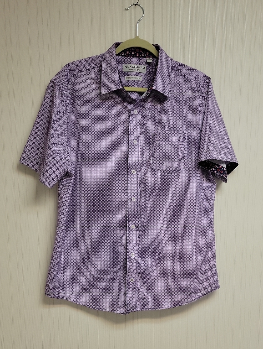 Nick Graham Everywhere Purple Short-Sleeve Button-Up Shirt Large Summer